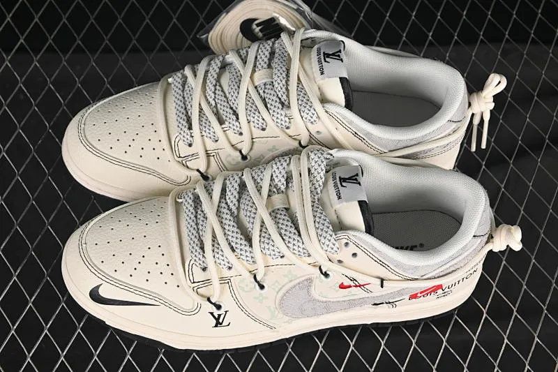 All Categories Nk SB Dunk Series Nk SB Dunk Low High-end Customized Low-top Shoes Nike SB Dunk Low LV Co-branded Gray Cloth Hook Drawstring Anniversary High-end Customized Low-top Casual Shoes YX5066-379